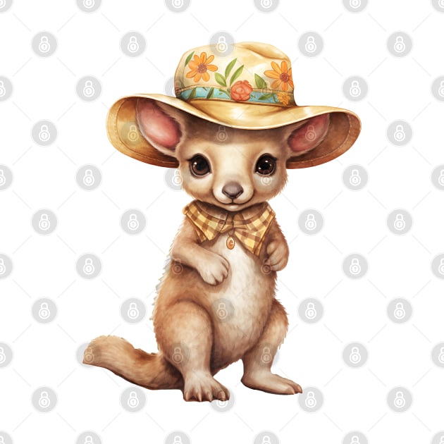 Kangaroo in Straw Hat by Chromatic Fusion Studio