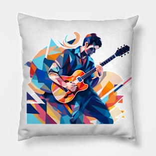 Blues Serenade - Guitarist in Vibrant Hues Pillow