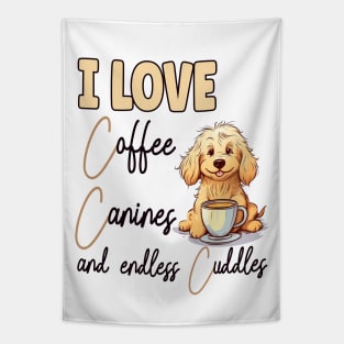 I Love Coffee Canines and Cuddles Golden Retriever Owner Funny Tapestry