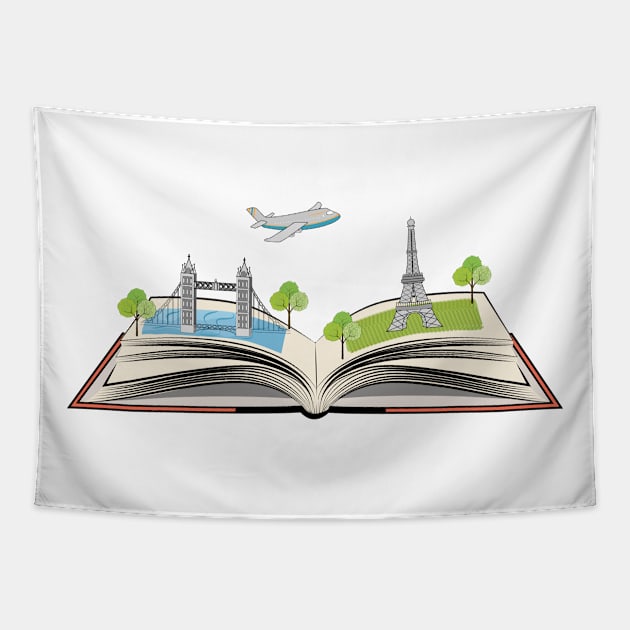 Open Book Geography Book Tapestry by Designoholic