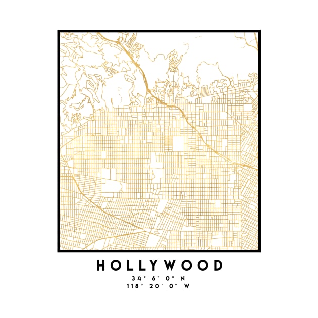 HOLLYWOOD CALIFORNIA CITY STREET MAP ART by deificusArt