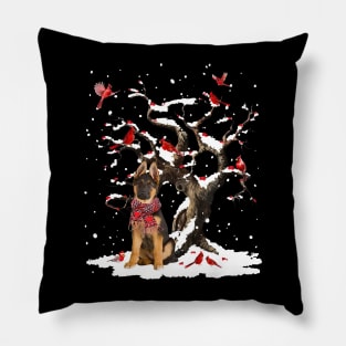 German Shepherd Scarf Cardinal Snow Christmas Pillow