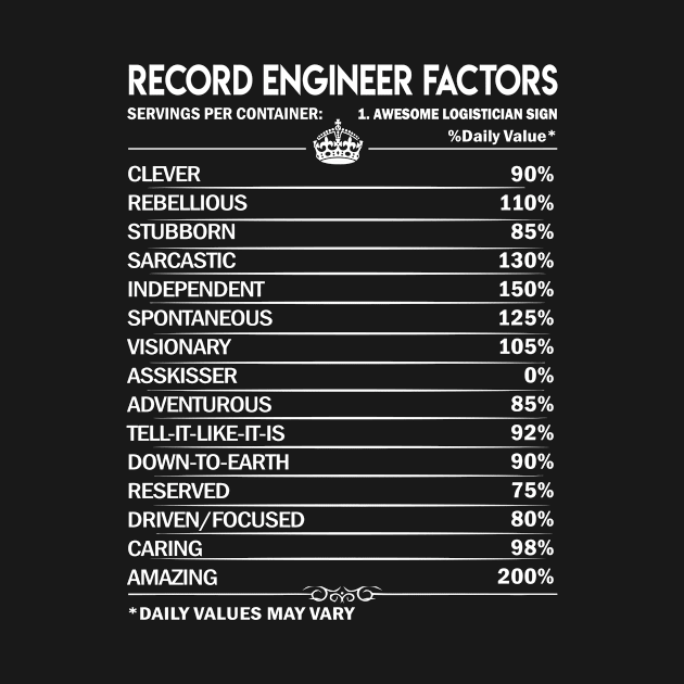 Record Engineer T Shirt - Record Engineer Factors Daily Gift Item Tee by Jolly358