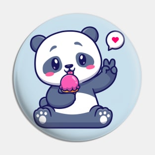 Cute Panda Eating Ice Cream Cartoon Pin