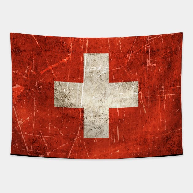 Vintage Aged and Scratched Swiss Flag Tapestry by jeffbartels