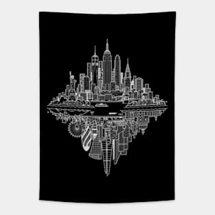 New York London Reversible Skylines - White Tapestry