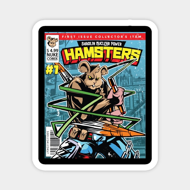 Shaolin Nuclear Power Hamster Comic Magazine Comic Book Magnet by OfCA Design