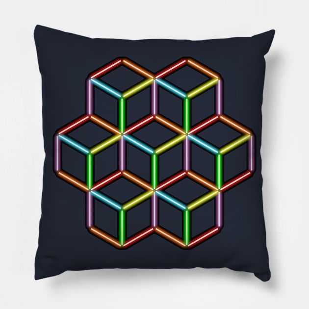 Rainbow Neon Cubes on Black Pillow by gkillerb