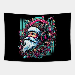 Santa Claus with headphones on his ears listening to music Tapestry