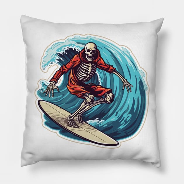 Skeleton Surfer - Thrill Seeker Pillow by VelvetRoom