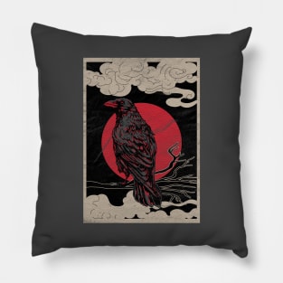 Norse Raven Red Moon Gothic Dark Night Pagan Occult Tattoo Pillow