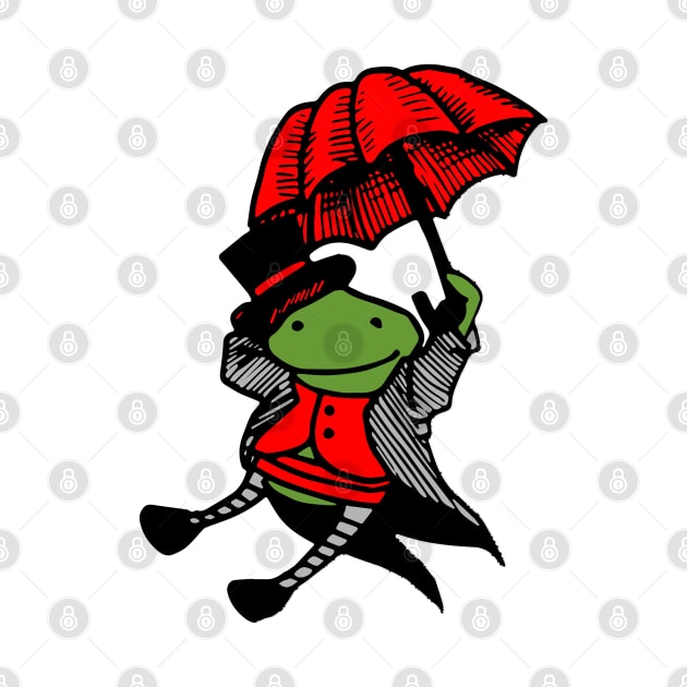 Green frog with red umbrella by shirtsandmore4you