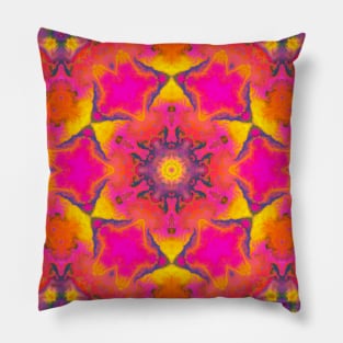 Psychedelic Hippie Flower Pink Purple and Yellow Pillow