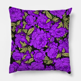Purple Peonies with Gold Leaves Pillow