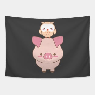 Kawaii Animals Pattern in Light Pink Tapestry