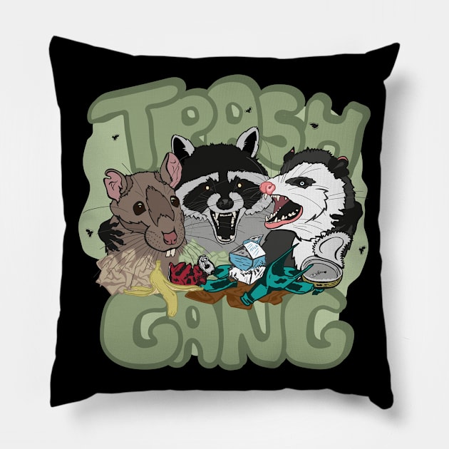 Rat Raccoon Opossum - Team Trash Gang - Garbage Gangsters Pillow by Xeire