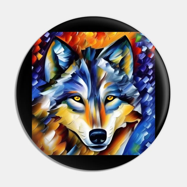 Neo-Impressionistic Wolf Face Pin by Chance Two Designs