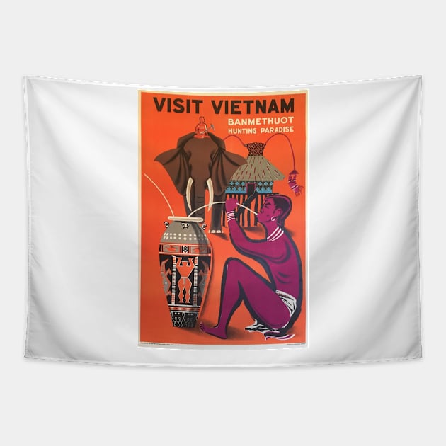 Vintage Travel Art Visit Vietnam Tapestry by Aquora Art