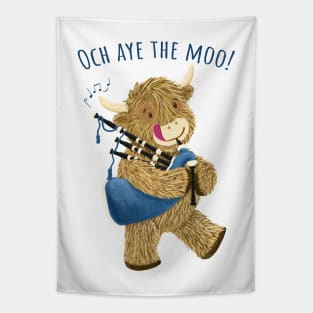 Wee Hamish Scottish Highland Cow And Bagpipes Says Och Aye The Moo! Tapestry