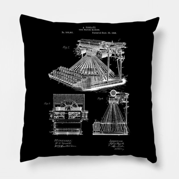 Vintage Typewriter Patent Print Pillow by MadebyDesign