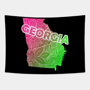 Colorful mandala art map of Georgia with text in pink and green Tapestry