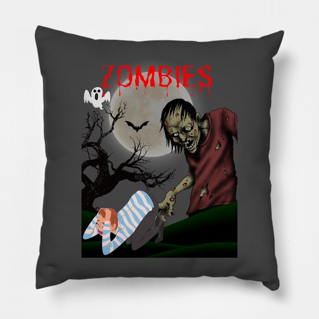 Zombies Vintage Graphic Pillow by Designmagenta