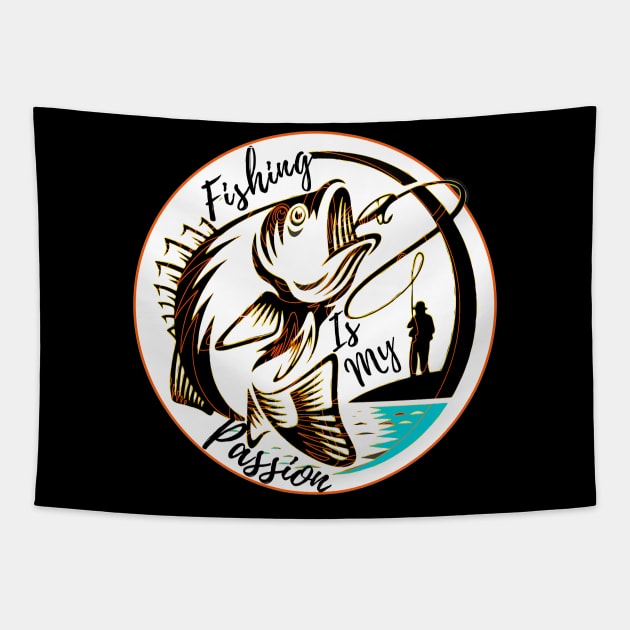 fishing is my passion Tapestry by UMF - Fwo Faces Frog