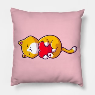 Cute Cat With Love Heart Cartoon Pillow