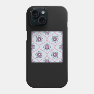 Snowflakes and branches ogee pattern in pink and light blue Phone Case