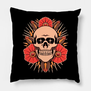 skull and flower tattoo Pillow