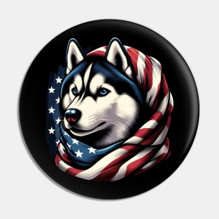 Siberian Husky Dog, Patriotic America Bandana, USA Pin