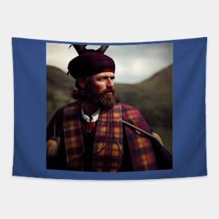 Scottish Highlander in Clan Tartan Tapestry