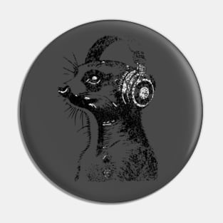 Grunge Meerkat Wearing Headphones  'Evolution?' Pin