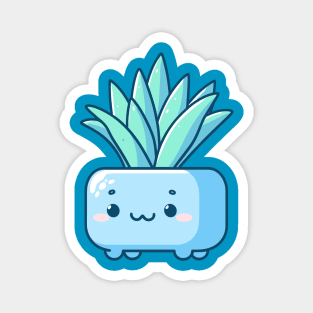 Cute Green Succulent Plant in a Blue Pot | Kawaii House Plant | Kawaii Cute Cactus Magnet