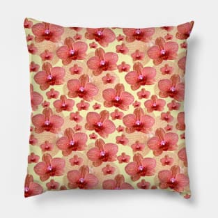 Pink Orchid Pattern on Yellow Background Pillow