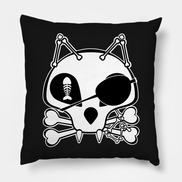 Kawaii Pirate Cat Skull and Cross Bones, Halloween Pillow by Redmanrooster