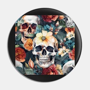 Watercolor Flower Skull Pattern Pin