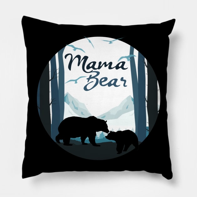 Mama Bear with Baby Cub in the Mountains Pillow by treszurechest