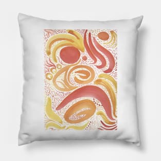 Yellow and Red Abstract Watercolor Paisley Pillow