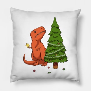 t rex celebrates christmas Pillow