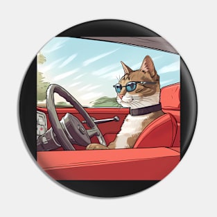 Cat Wearing Glasses Driving A Car Pin