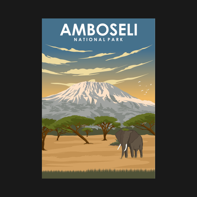 Amboseli National Park Africa Travel Poster by jornvanhezik