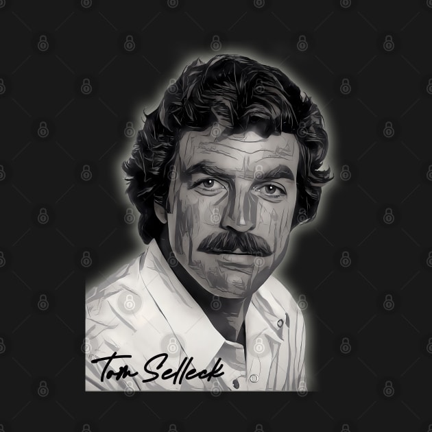 Tom Selleck Image in Grayscale by Mr.FansArt