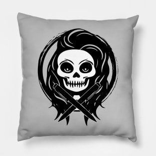 Journalist Skull and Crossed Pens Black Logo Pillow