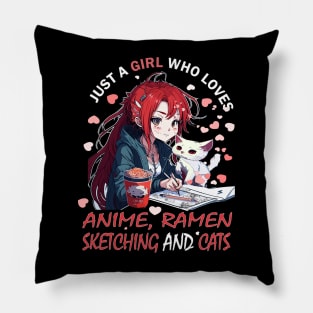 Just a Girl Who Loves Ramen Cat Anime Sketching Pillow