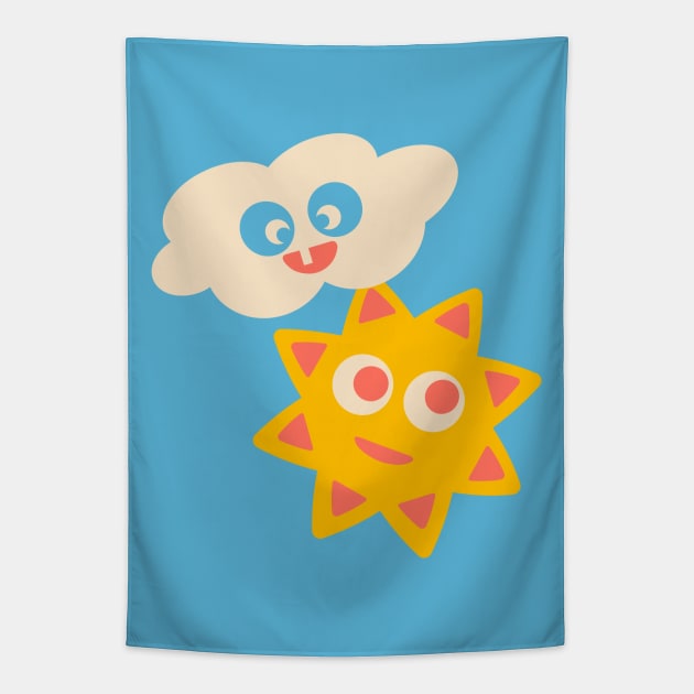 SUNNY WITH CLOUDY PERIODS Cute Kawaii Sun and Cloud for Kids and Adults - UnBlink Studio by Jackie Tahara Tapestry by UnBlink Studio by Jackie Tahara