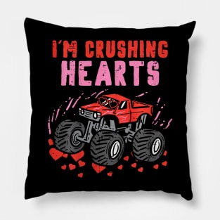 Kids I Crush Hearts Monster Truck Toddler Boys Valentines Day Pillow