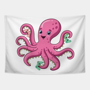 Cute Octopus Gamer With Four Video Game Controllers Tapestry