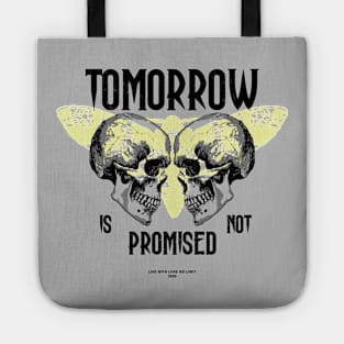 Silhouette of a butterfly made of skulls. Gothic print in the style of metal bands. Tote