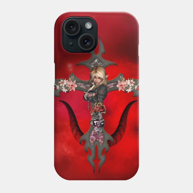 Fantasy cross with skull, snake and girl Phone Case by Nicky2342